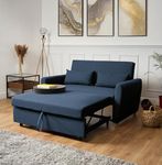 Bravich Dahlia Navy Blue 2 Seater Pull Out Sofa Bed | Compact Double Sleeper Sofa Bed with Storage Space | Modern Linen Fabric Convertible Couch for Small Spaces, Living Room, Guest Room | 140cm