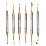 Angzhili 6Pcs Dental Composite Filling Instrument Set,Stainless Steel Composite Resin Filler Cleaning Spatula Tool,Dental Oral Care Trimmer Repair Tool (Gold)