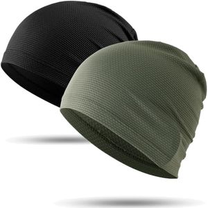WTACTFUL Cooling Skull Cap for Men Breathable Sweat Hat Running Caps Skull Caps Thin Slouchy Beanie for Cycling Motorcycle Riding Football Helmet Hard Hat Liner Summer Sport 2-Pack Black Deep-Green