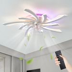 Depuley RGB Ceiling Fans with Lights, Modern Dimmable Ceiling Fans with Lamps, 90W Flower Shape Design LED Flush Mount Ceiling Fan Light for Bedroom Kitchen, 6 Speed, Remote and APP Control,Timing