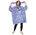 Disney Stitch Fleece Hoodie Women Teenagers Oversized Fleece Poncho Stitch Gifts for Women (Blue/Pink Stitch)