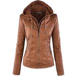 Newbestyle Faux Leather Jacket for Women Hooded Moto Biker Jacket Full-zip Long Sleeve Outwear Tops