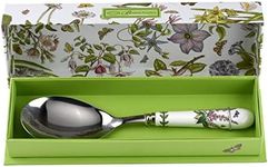 Portmeirion Botanic Garden 10" Serving Spoon | Foxglove Motif | Fine Porcelain and Stainless Steel | Chip Resistant Glaze | Ideal for Soup, Desserts, Rice, Ice Cream