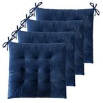 ELFJOY 4 Pack Chair Cushions for Dining Chairs Chair Pads Cushion for Kitchen Office Tufted Square Seat Cushion with Ties (16" Navy Velvet)