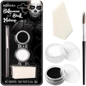 Black and White Face Paint Skeleton Makeup Kit Halloween Character Set for Kids Adults, Safe Non-Toxic Skull/Ghoul Face Painting Kit for Stage, Costume Parties, Dress Up Cosplay & Special FX Make-Up