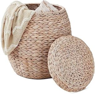 Best Choice Products Vintage Multipurpose Hyacinth Storage Basket, Plant Décor, Handwoven Organizer Tote for Bedroom, Living Room, Bathroom, w/Lid - Transparent White