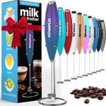 PowerLix Milk Frother Handheld Battery Operated Electric Foam Maker For Coffee, Latte, Cappuccino, Hot Chocolate, Durable Drink Mixer With Stainless Steel Whisk, Stainless Steel Stand Include-Purple Turquoise