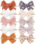 doboi 10PCS Baby Girls Headbands Hair Bows Nylon Linen Hairbands Handmade Hair Accessories for Newborn Infant Toddlers Little Girl and Kids 3.5Inches