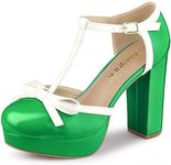 Allegra K Women's Platform Bow T Strap Chunky Heels Green Pumps 9 M US