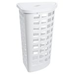 Spread Spain Plastic Boston Laundry Hamper Basket With Easy Open Lid & Corner Design, 54 Liter, Large Wicker Hamper, Dirty Cloths Storage, Laundry Room Bin (White)