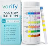 Varify 7 in 1 Pool and Spa Test Strips- Easy to Use Water Testing Kit for Pool, Spa, Hot Tub & More - Tester Strip for Water Hardness, Chlorine, Bromine, pH, Alkalinity and Cyanuric Acid (100 Strips)