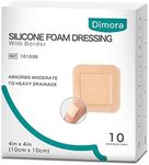 Dimora Silicone Foam Dressing with Border Adhesive 4"x4" Waterproof Wound Dressing Bandage for Wound Care 10 Pack