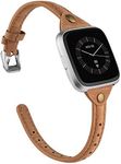 TOYOUTHS Slim Strap Compatible with Fitbit Versa/Versa 2/Versa Lite/Versa SE Bands for Women Men Thin Genuine Leather Replacement Wristbands Handmade Watch Band Accessories Scrub Brown