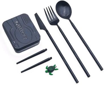 Outlery | Portable & Reusable Stainless Steel Travel Cutlery Set and Reusable Chopsticks (Whale Blue) Pocket Sized Cutlery Set