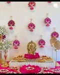 Divyakosh Velvet Handmade Wall Decor Lotus (10 Pcs- Pink) With Jhumki Style Hanging For Home Decor,Diwali Decor,Wedding And All Festival Decor | Lotus Hangings For Home Decoration