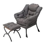 Welnow Lazy Chair with Ottoman, Modern Lounge Accent Chair with Armrests and a Side Pocket, Leisure Upholstered Sofa Chair Reading Chair with Footrest for Small Space, Corner Chair, Dark Grey