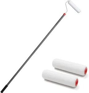 FLY HAWK Paint Roller Kit, 4 FT Stainless Steel Pole Wall Paint Rollers, Dense Filament Mural Brush, White