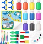 Shuttle Art Kids Washable Finger Paints Set, 33 Pack Non Toxic Kids Painting Set with 10 Colours (60ml) Finger Paints, Paint Pad, Sponge Paint Brushes, Eco Natural for Children and Toddler