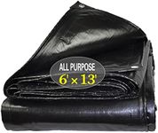 Tarps Heavy Duty Waterproof 6x13ft,TEZONG Poly Tarp Multipurpose Tarpaulin Outdoor Cover Black for Emergency Rain,Patio Furniture,Roof,Camping,Car,Pool,10Mil Thickness