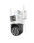 ZOSI Dual-Lens WiFi Outdoor Security Camera with 8X Hybrid Zoom, 4MP+4MP Dual View Home CCTV Camera Wireless, Auto Tracking, Person/Vehicle Detection, Color Night Vision, Spotlight Siren, C298 Max