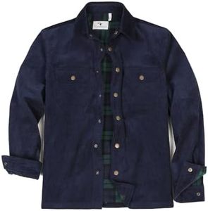 Men's Casual Corduroy Jackets Fall Lightweight Flannel Lined Shacket Snap Button Shirts Winter Fall Jacket Navy XL