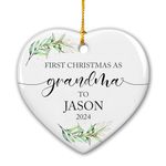 First Christmas As Grandma Ornament 2024, Personalized 1st Xmas As Grandmother Ceramic Ornaments Gift for New Grandma, Custom Name Ornament Xmas Gifts for Grandparents, Christmas Tree Decorations