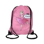 PINK Ballerina Drawstring Bag, Personalised School P E Bag Gym