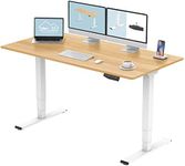 FLEXISPOT Pro 3 Stages Dual Motor Electric Standing Desk 150x60 cm Whole-Piece Desk Board Height Adjustable Desk Electric Stand Up Desk Sit Stand Desk(White Frame + Natural Desktop)