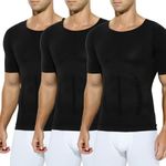 Casey Kevin Compression Shirts for Men Slimming Shirt 3 Pack Body Shaper Gynecomastia Base Layer Undershirts,Z1-black(3-pack)-ml5006,M