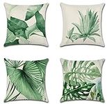 DOOGA Green Plants Throw Pillow Covers 4 Pack, Summer Cushion Covers Tropical Plants Pillow Cases Outdoor Sofa Couch Home Bed Decorations for Car Sofa Bed Couch, Thanksgiving Gifts (18x18 Inch, Tropical plants)