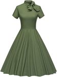 GownTown Women's Retro Style Half Collar Casual Party Swing Dress with Pocket, Army Green, Large