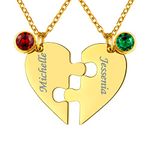 FindChic Couple Necklace Set Personalized BFF Best Friend Necklace for 2 Puzzle Matching Name Heart Friendship Pendant with Birthstone Gifts for Two Teen Girls