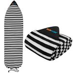 SUN CUBE Surfboard Sock Cover, Protective Surf Bag for Surfing Board, Light Stretchy Surfbag Sleeve for Funboard, Hybrid (7'0'', Black White)