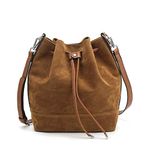 AFKOMST Bucket Bag for Women,Drawstring Shoulder Bag and Designer Ladies Handbags with 2 Shoulder Straps,A/Brown