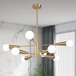 KAISITE Sputnik Chandelier 8-Light Brushed Gold Modern Chandelier Mid Century Sputnik Ceiling Light Fixture Height Adjustable Haning Pendant Lighting for Bedroom Living Room Kitchen Office