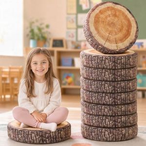 Degrees of Comfort Floor Cushions for Kids 8 Pack - Round Flexible Seating for Classroom Elementary, Washable Tree Stump Pillows with Zippered Cover for Playroom, Daycare and Reading Nook, 15-inch