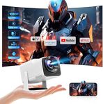 [180°Adjustable Stand] HIPPUS Smart Mini Projector with WiFi and Bluetooth, Full HD 1080P 4K,Outdoor Portable Projector,300ASIN LM, Auto Keystone, 2.4G/5G Wi-Fi6,Android 11.0 (White)