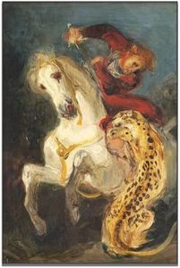 Eugene Delacroix Canvas Wall Art Rider Attacked By A Jaguar Poster Famous Master Oil Painting Print Room Aesthetic Decor Home Office Classroom Wall Decor Unframed(12x18in/30x45cm)