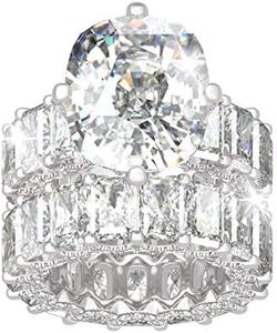 Jeulia Cushion Cut Three Sided Pave Sterling Silver Eternity Ring Cubic Zirconia Art Deco Halo Wedding Engagement Anniversary Rings Set (silver, 10)