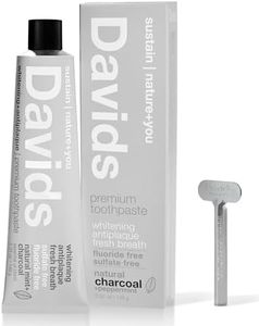 Davids Natural Charcoal Toothpaste, Peppermint, Whitening, Antiplaque, Fluoride Free, SLS Free, 160ml, Metal Tube, Tube Roller Included