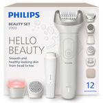 Philips Beauty Set Series 9900 - All-in-One Set for Body, Face, Bikini and Feet, Cordless Epilator for Wet and Dry Use, Hair Removal, Body and Skincare, SkinLED, 12 Accessories, Model BRE749/00