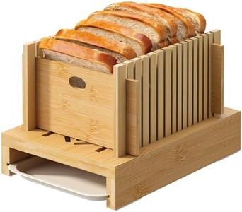 GHWIE Bread Slicer for Homemade Bread,Bamboo Bread Slicer with Tray,Adjustable Bread Cutting Guide,Compact Board for Homemade Bread,Cakes, Bagels