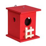 Cket Bird House Nest Breeding Box for Sparrow, Hummingbird, Kingfisher for Balcony and Garden Hanging Wooden with Hanging and Wall Patch (RED) (Pack of 1)