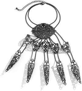 Finger Claws Gothic Vintage Witch Finger Black Nails Claw Gothic Costume Bracelet with Finger Belly Dance Jewelry for Women and Girls Halloween Cosplay Drama Show, Black, Medium