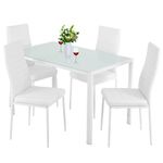 Ruesleag Dining Table Set 5-Piece Dining Room Glass Tabletop Table &Upholstered Chairs for 4 Modern Kitchen Table with Chairs Space-Saving Home Furniture Dining Sets for Dining Room Living Room,Black