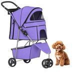 Purple Pet Stroller Cat Dog Cage 3 Wheels Stroller Travel Folding Carrier T13