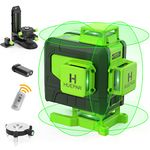 Huepar 4x360 Laser Level Self-Leveling with Remote Control 4D Green Cross Line Floor Laser Tool-2 x 360 Horizontal/Vertical Laser Lines with Rechargeable Li-ion Battery and Fine-Tuning Bracket-904DG