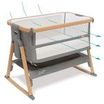 Tutti Bambini CoZee® Breeze PLUS - Extra Breathable Next To Me Crib & Standalone Baby Cot with Larger Mesh Side Windows, Easy Fold, with Mattress (0-6 months) - Oak/Charcoal