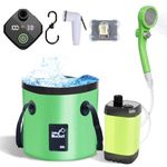 Upgrade Portable Camping Shower，6000mAh Rechargeable Outdoor Camping Shower Kit with Intelligent Digital Display and Adjustable Filtered Shower Head Nozzle for Camping& 5 Gallons Foldable Bucket,Green