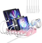 SooPii Multiple Device Charging Station, 50W 6-Port Multi-USB Charging Station with 2-in-1 i-Watch Charging Holder and 6 Charging Cables, Designed for iPad, Mobile Phones, Tablets and Others (Pink)